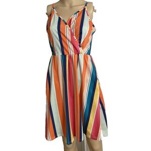 Women's S Babydoll Dress Striped Mini Coastal Beach Y2K Coquette Multicolor